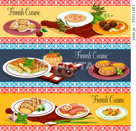 Finnish cuisine restaurant menu banner set design 35011967