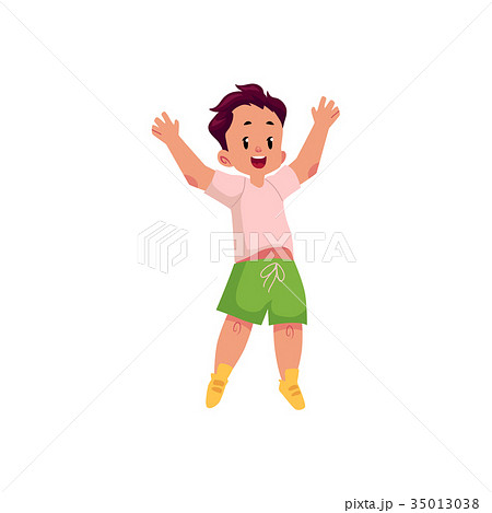 vector flat cartoon boy jumping smiling vector flat cartoon boy jumping smiling 35013038