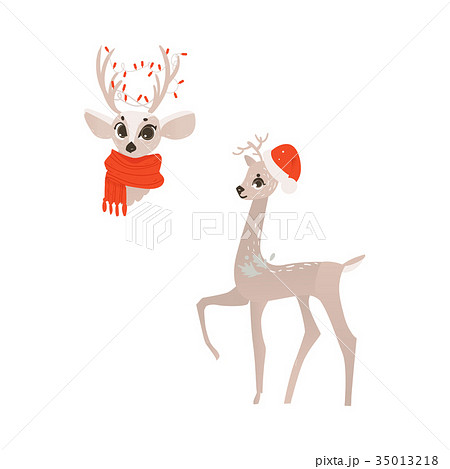 vector flat christmas reindeer isolated set 35013218