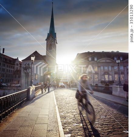 city center of Zurich with famous Fraumunster Church, Switzerlan 35013290