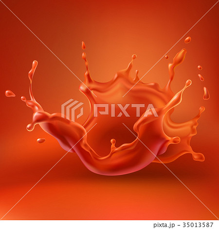 Tomato juice splash with spray realistic vector 35013587