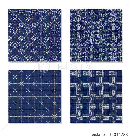 Four simple backgrounds. Japanese sashiko motifs. Four simple backgrounds. Japanese sashiko motifs. 35014288