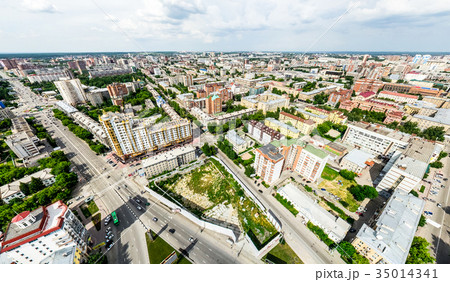Aerial city view with crossroads and roads, houses 35014341