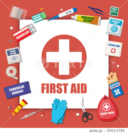 First aid kit with medical equipment First aid kit with medical equipment 35014795