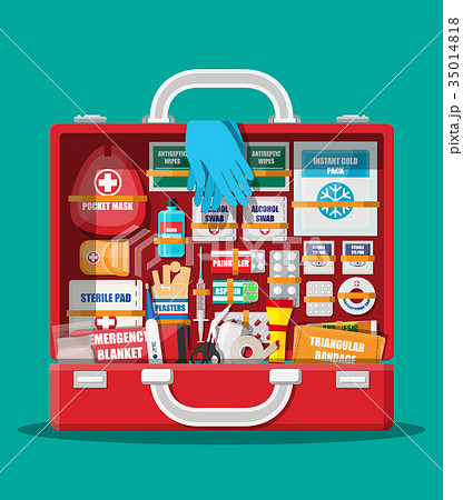 First aid kit with medical equipment First aid kit with medical equipment 35014818