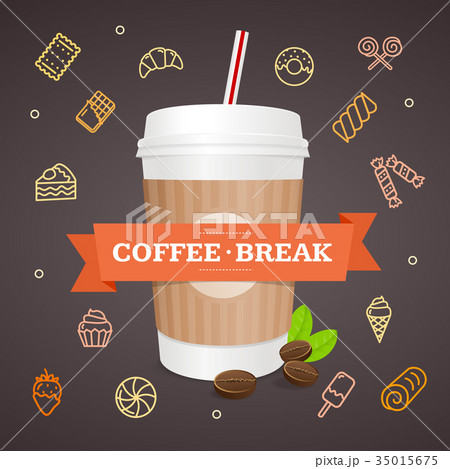 Realistic 3d Paper Cup Coffee Break Conceptのイラスト素材