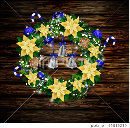 White card with Christmas wreath and bow 35016259