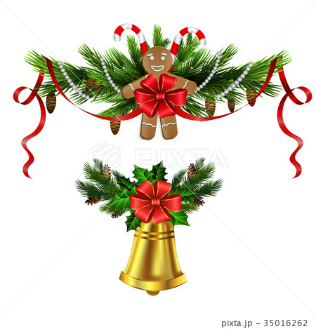 Christmas decoration evergreen trees and bell Christmas decoration evergreen trees and bell 35016262