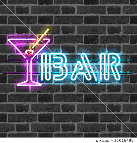 Glowing neon bar sign with martini glass 35016499