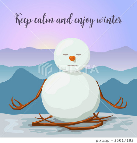 Snowman peaceful and relaxed. yoga lotus posture 35017192