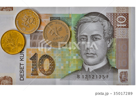 Croatian currency 10 Kuna banknote macro and coins 35017289