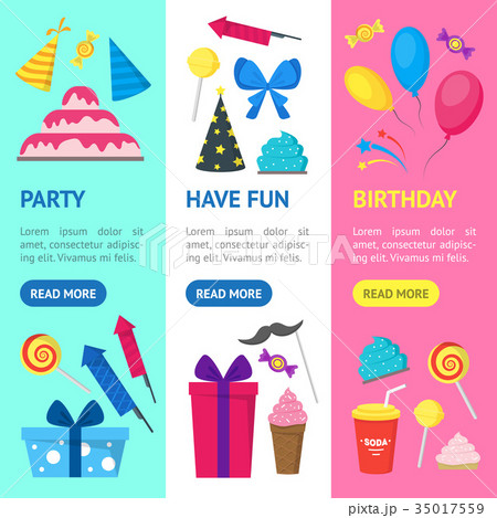 Cartoon Party Holiday Banner Vecrtical Set. Vector Cartoon Party Holiday Banner Vecrtical Set. Vector 35017559