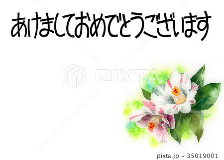 サザンカの賀詞入り年賀ハガキ素材 サザンカの賀詞入り年賀ハガキ素材 35019001