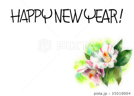 サザンカの賀詞入り年賀ハガキ素材 サザンカの賀詞入り年賀ハガキ素材 35019004