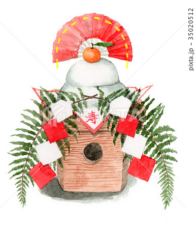 水彩で描いた鏡餅飾り 水彩で描いた鏡餅飾り 35020512