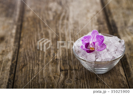 Spa treatments on wooden table. Spa treatments on wooden table. 35025900
