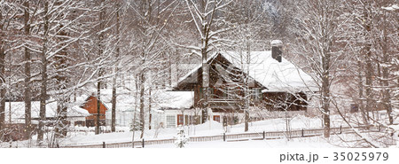 Alpine village at snow winter Alpine village at snow winter 35025979