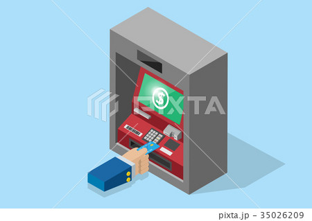 business hand insert credit card into ATM machine 35026209