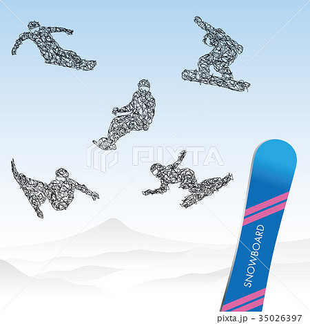 雪山とスノーボード選手のイラスト素材
