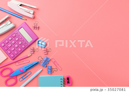 Stationary concept, Flat Lay top view Photo Stationary concept, Flat Lay top view Photo 35027081
