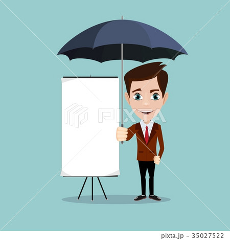 Young men with a poster and umbrella 35027522