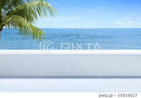 Beautiful view of sea blue from outdoor terrace Beautiful view of sea blue from outdoor terrace 35033027