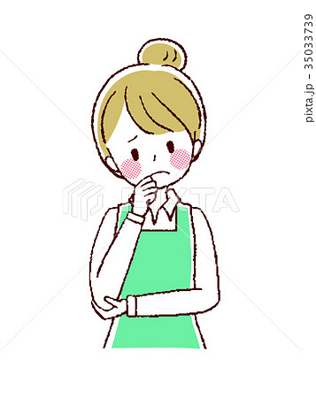エプロン姿の女性 悩みのイラスト素材