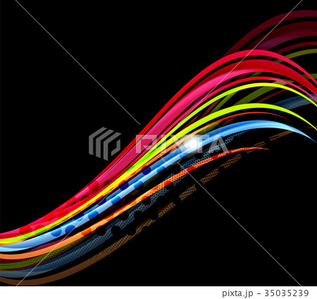 Rainbow color wavy lines on black background 35035239