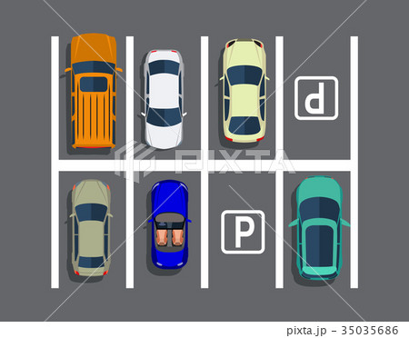 City parking lot with different cars. 35035686