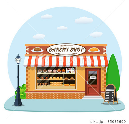 Bakery shop front veiw flat icon. 35035690