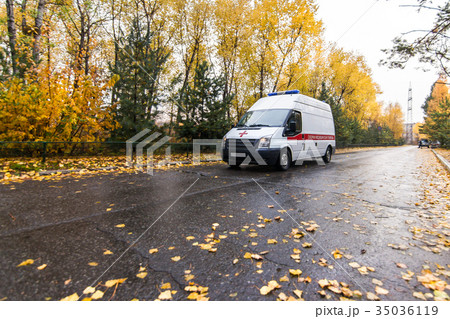 Ambulance at the street in autumn 35036119