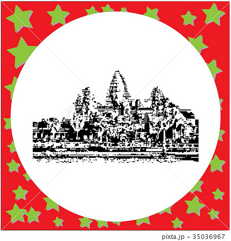 black 8-bit Angkor Wat vector illustration  35036967