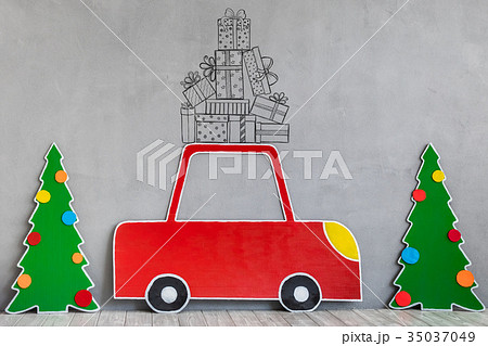 Cardboard car and Christmas tree Cardboard car and Christmas tree 35037049