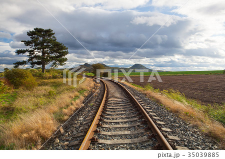 Single railway track in Rana, Czech Republic 35039885