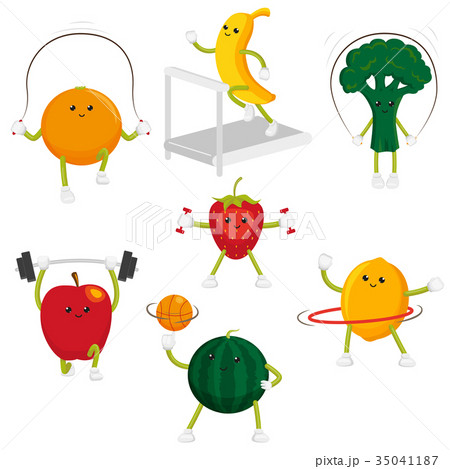 Funny fruit and berry characters doing sport 35041187