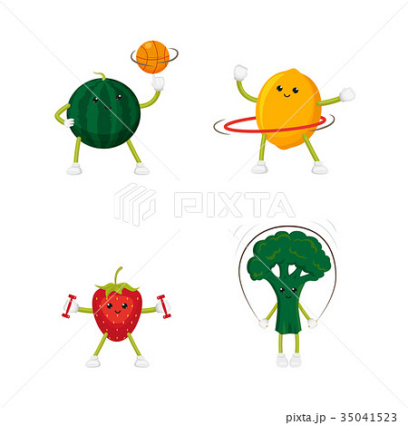 Funny lemon and strawberry training, doing sport 35041523