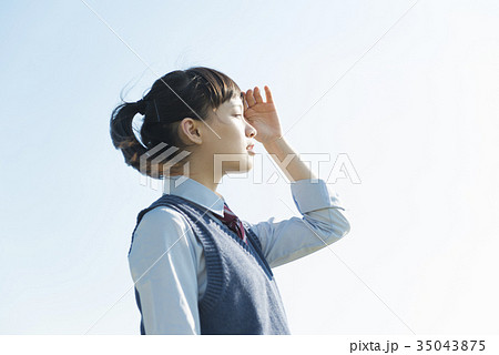 女子高生 海風 夕日 女子高生 海風 夕日 35043875