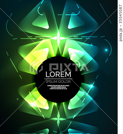 Glass glowing bright triangles on dark space Glass glowing bright triangles on dark space 35045087