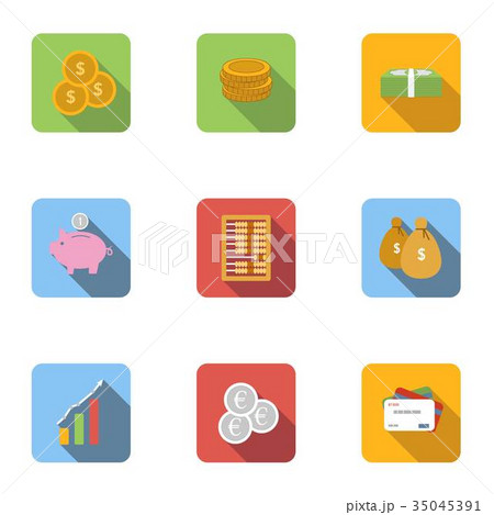 Bank and money icons set, flat style 35045391