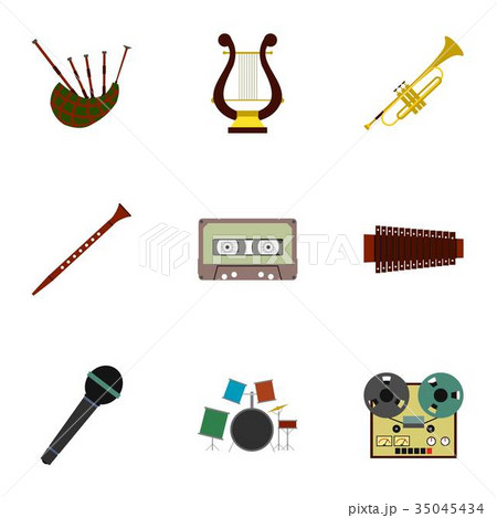 Musical instruments icons set, flat style 35045434