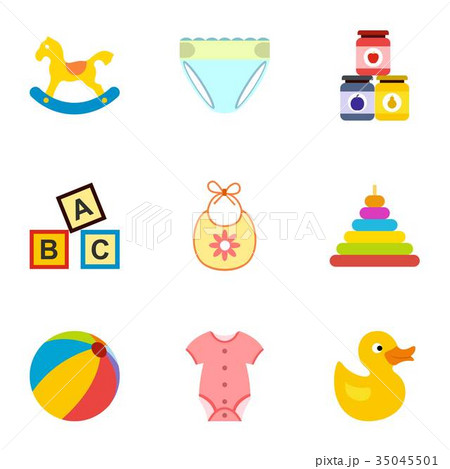 Things for baby icons set, flat style 35045501