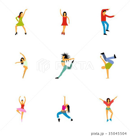 Types of dances icons set, flat style 35045504
