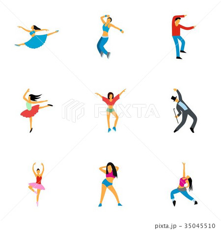 Dancing people icons set, flat style 35045510
