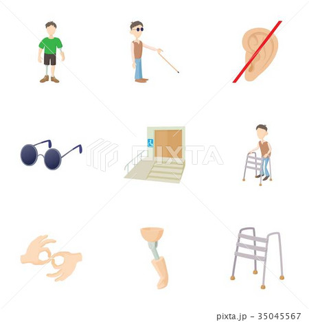 People with special needs opportunities icons set People with special needs opportunities icons set 35045567
