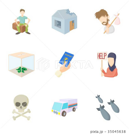 People refugees icons set, cartoon style 35045638