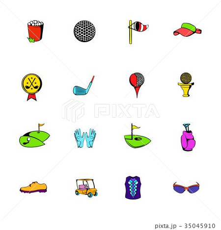 Golf equipment icons set cartoon Golf equipment icons set cartoon 35045910