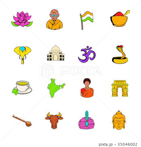 India icons set cartoon India icons set cartoon 35046002
