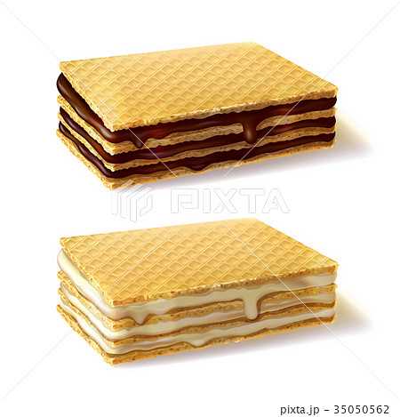 Waffle cookies with cream filling realistic vector 35050562