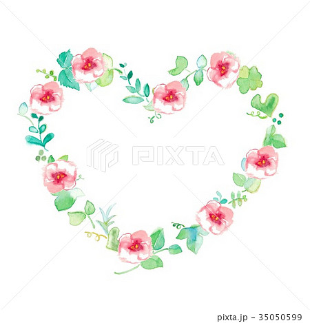 花のフレーム、グリーン、ハート 35050599