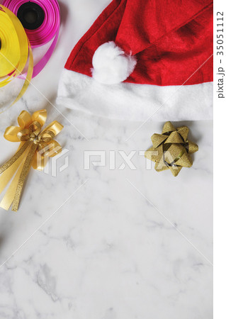 Christmas gifts preparation on white marble table 35051112
